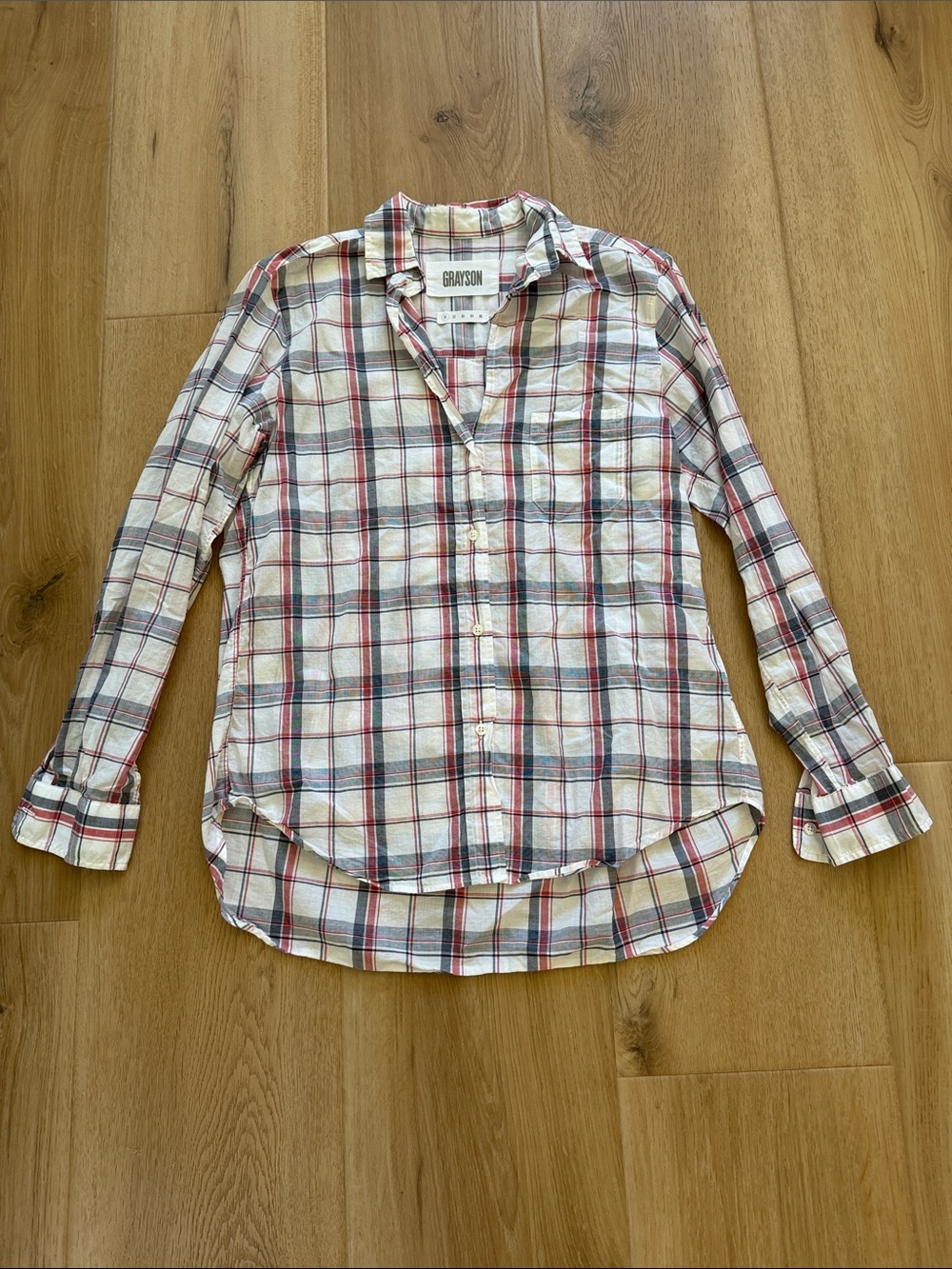 NWT Grayson Size 1 White Red Plaid Button-Up Shirt